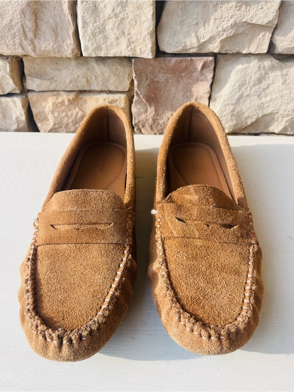 Tahari Suede Moccasin Driving Loafers in Chestnut Brown